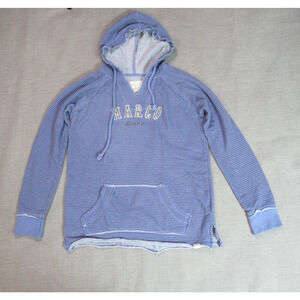 Blue 84 Hoodie Womens Size M Blue Striped Fleece Sweatshirt Grunge Skater Hobo